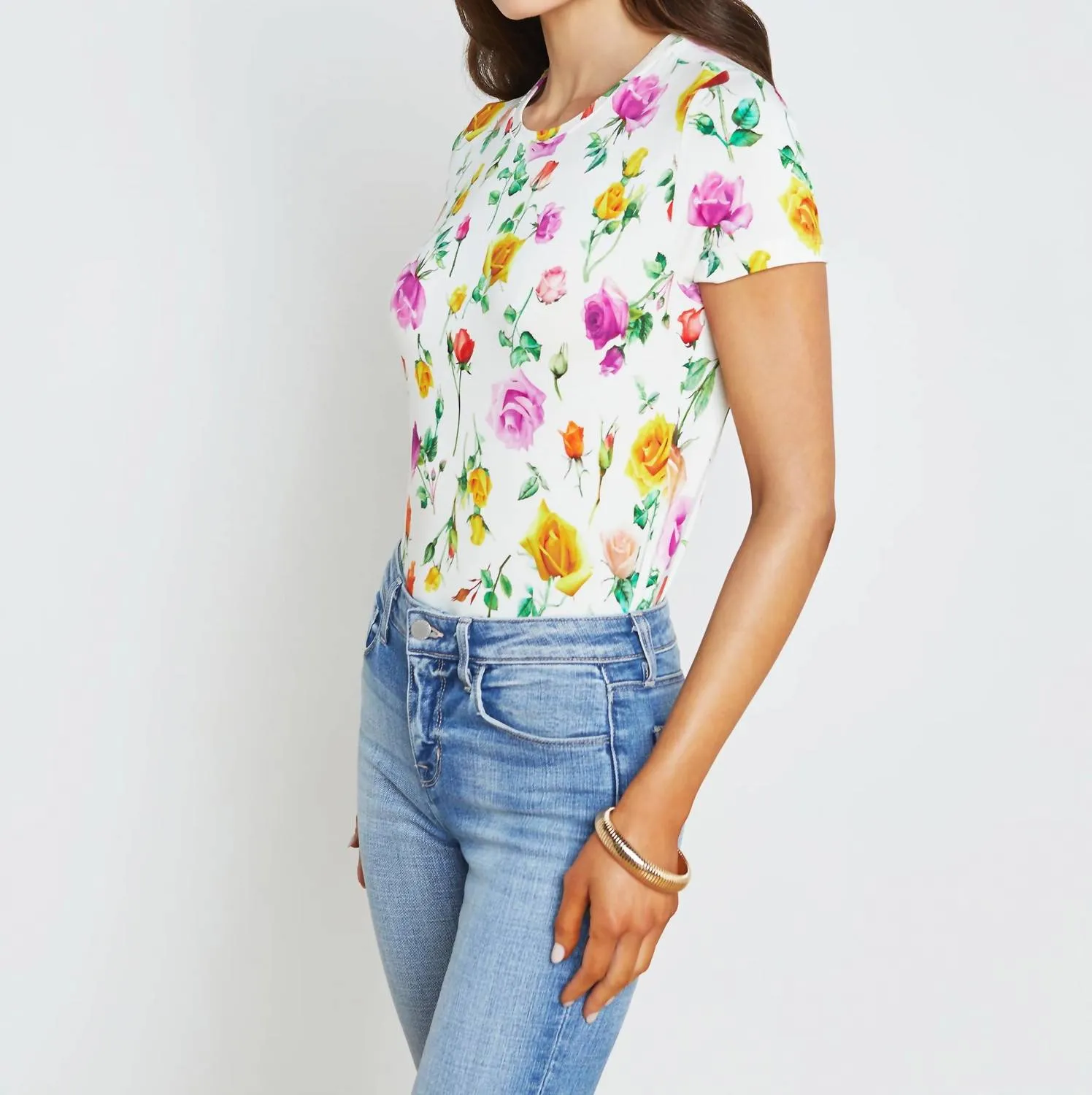 Ressi Short Sleeve Crew Mix Tee In Rose White Multi